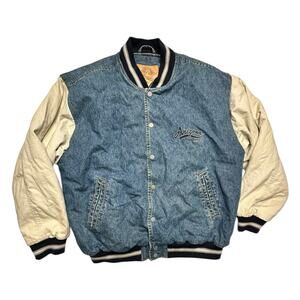 Vintage Arizona Jean Company Denim Varsity Jacket Large 90s Embroidered